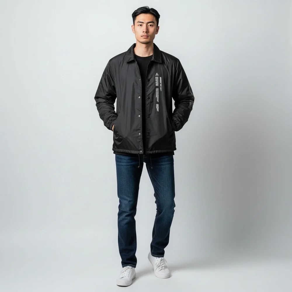 Honor The Gift Black Coach Jacket Graphic‎ Print Nylon Windbreaker Medium